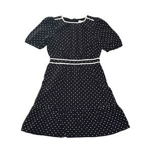 Loft Clip Flounce Mini Dress Size 0 Black White Dotted Pattern Retro Rockabilly